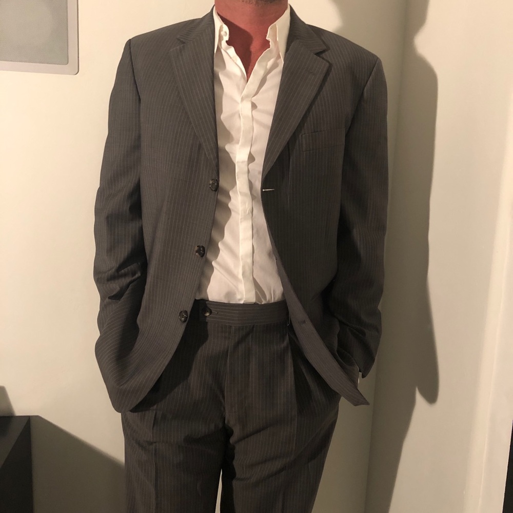 Hugo Boss suit grey with light blue pinstripe